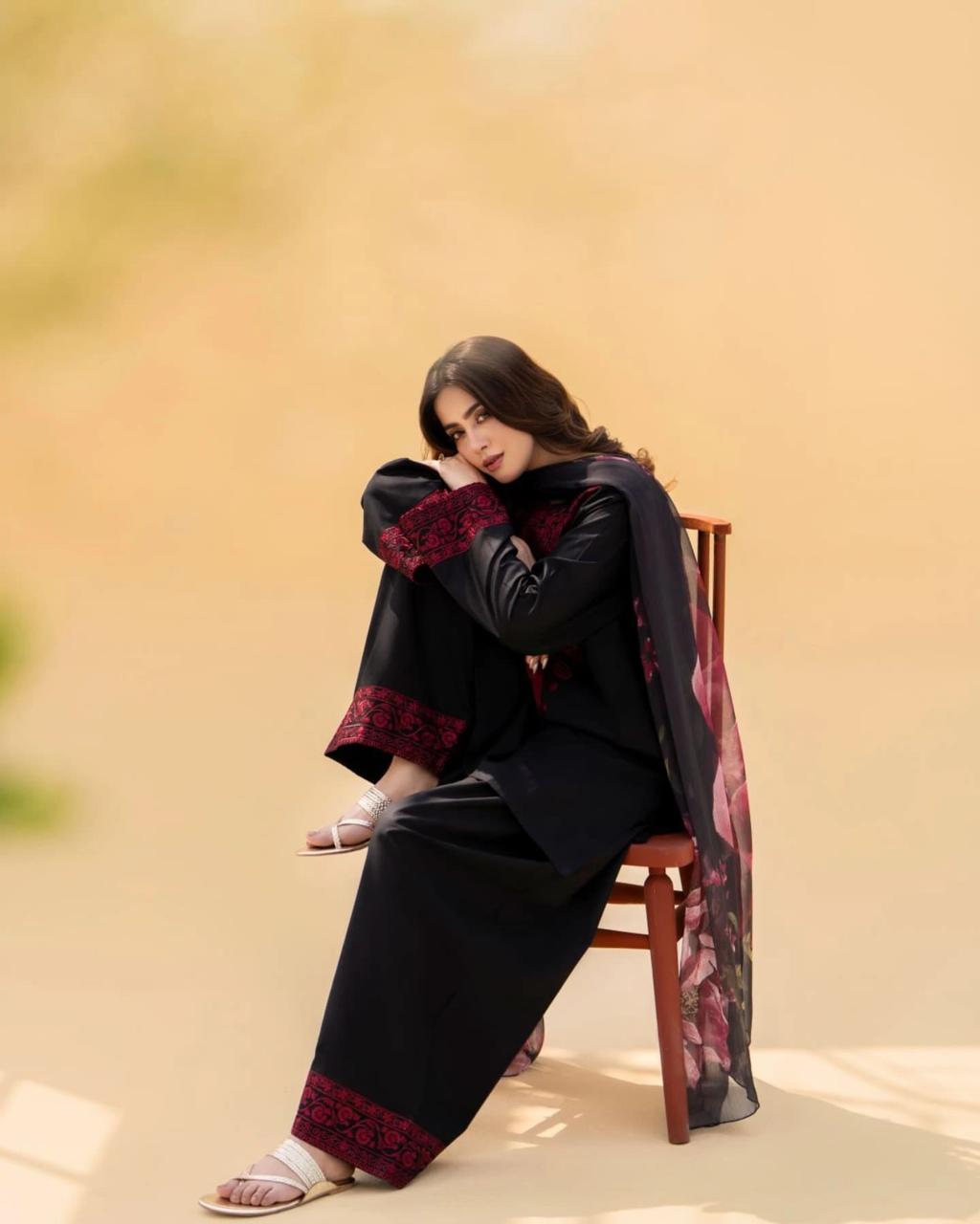 Crimson Noir Embroidered 3-Piece Stitched