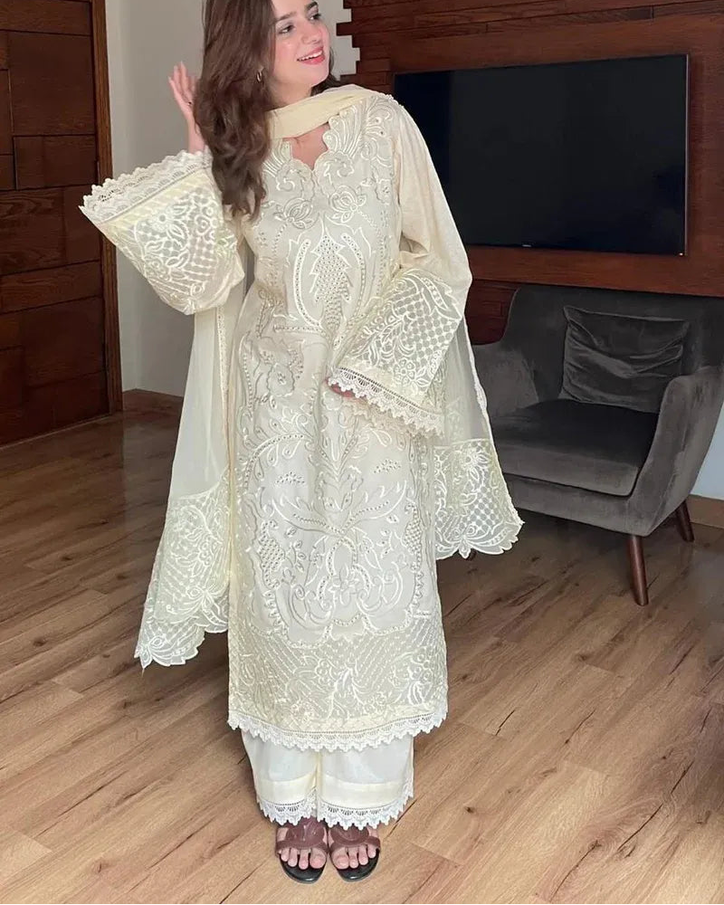 White Pearl Festive Embroidered 3 Piece Stitched