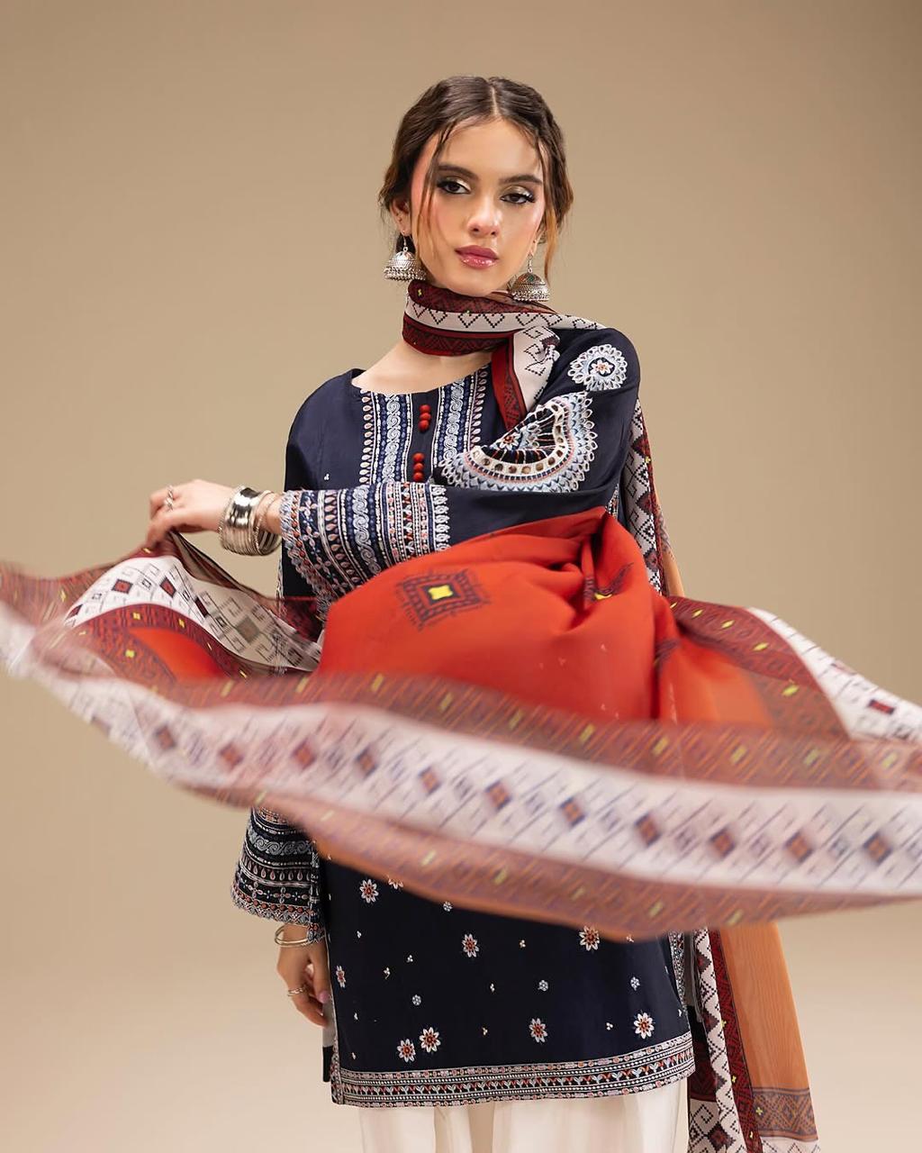 Midnight Rust Embroidered 3 Piece Stitched