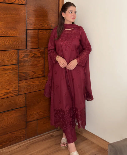 Ruby Dusk Festive Embroidered 3 Piece Stitched