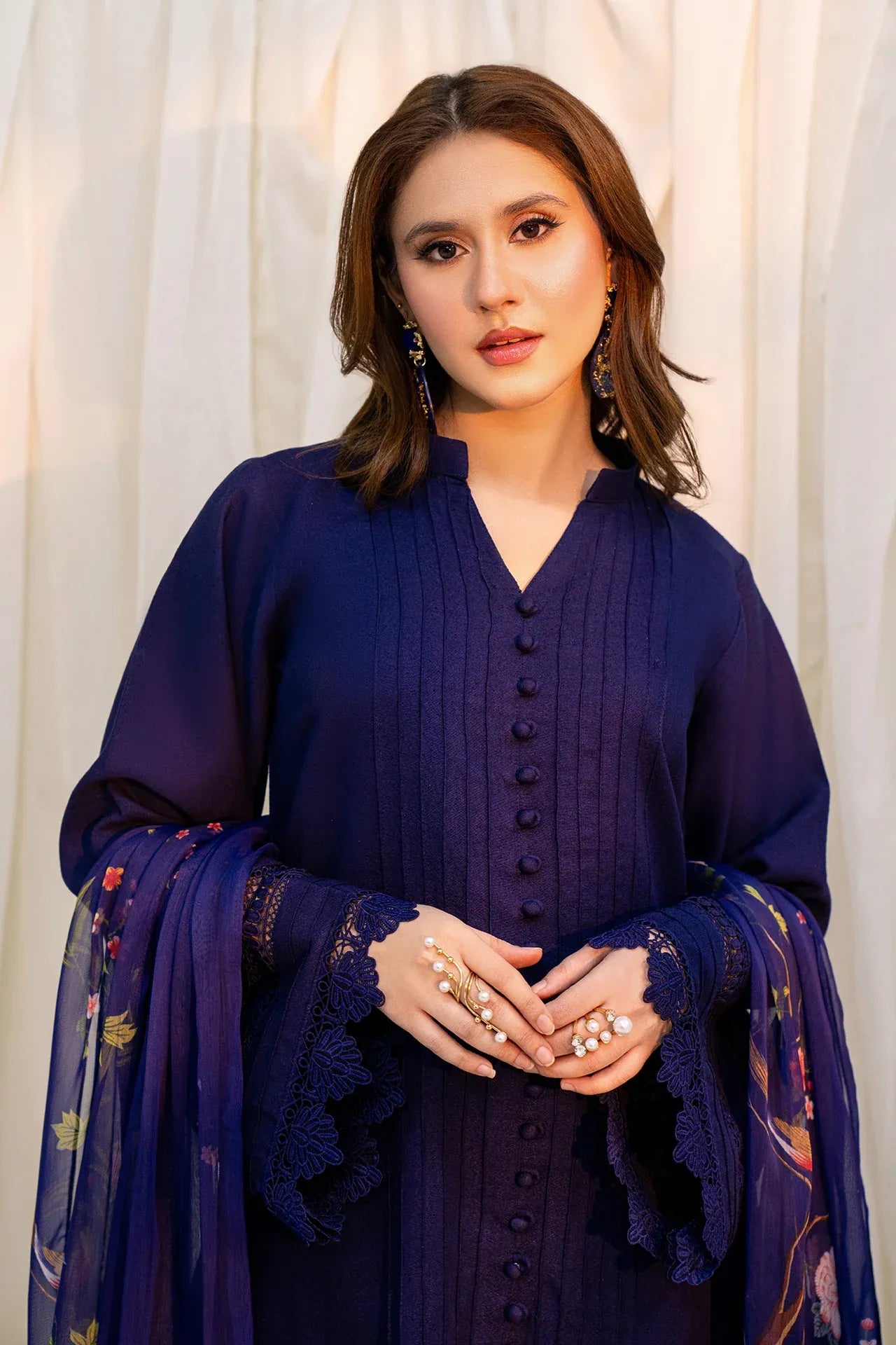 Navy Bloom Festive 3 Piece Stitched