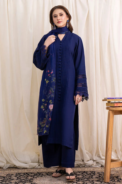 Navy Bloom Festive 3 Piece Stitched