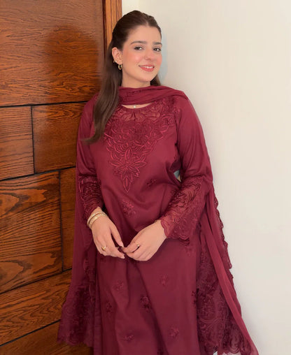 Ruby Dusk Festive Embroidered 3 Piece Stitched