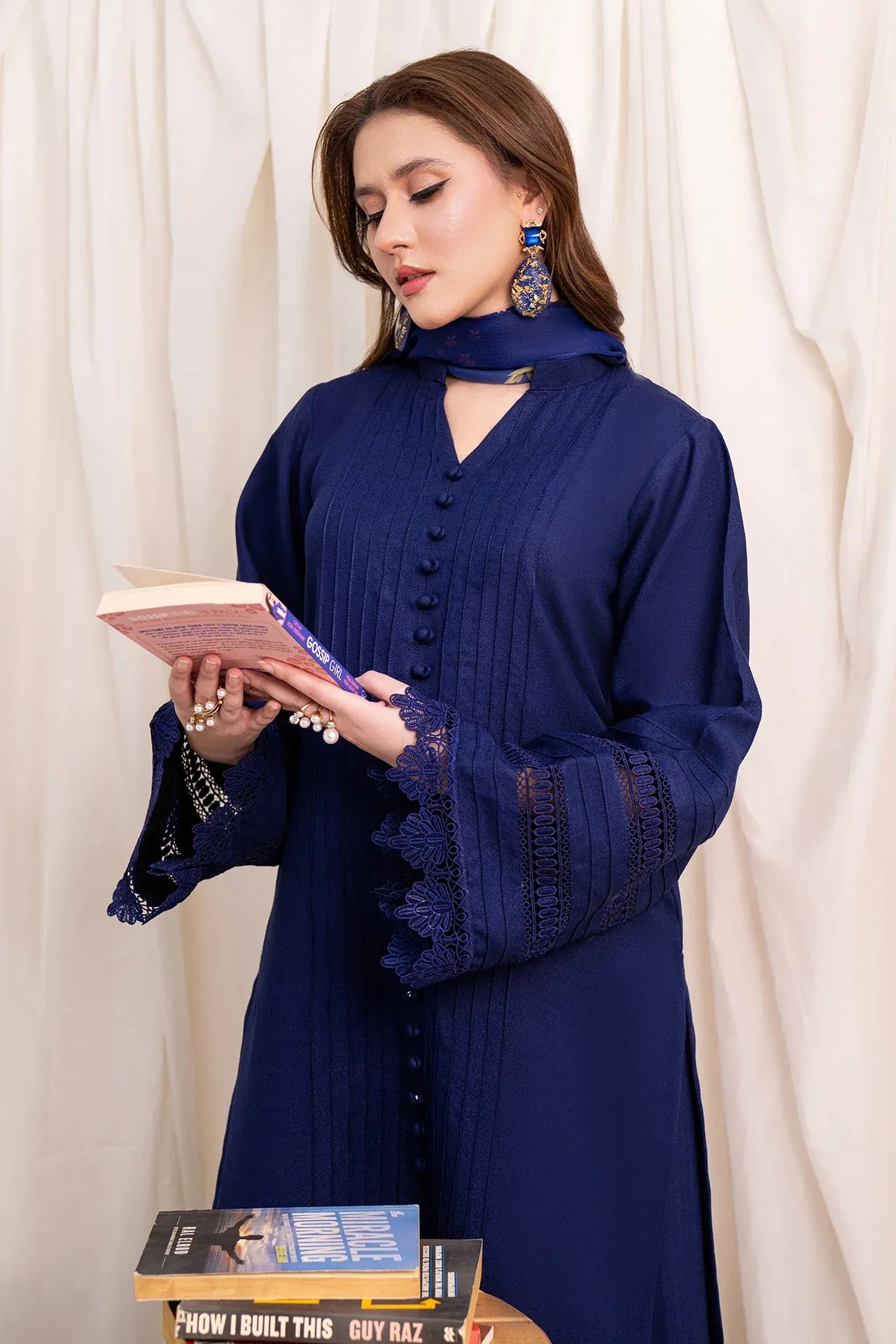 Navy Bloom Festive 3 Piece Stitched