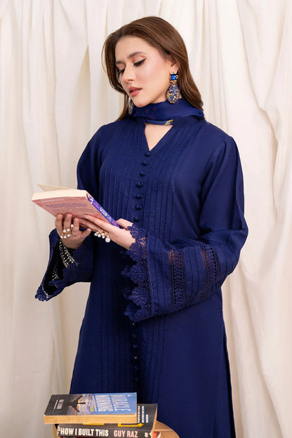 Navy Bloom Festive 3 Piece Stitched
