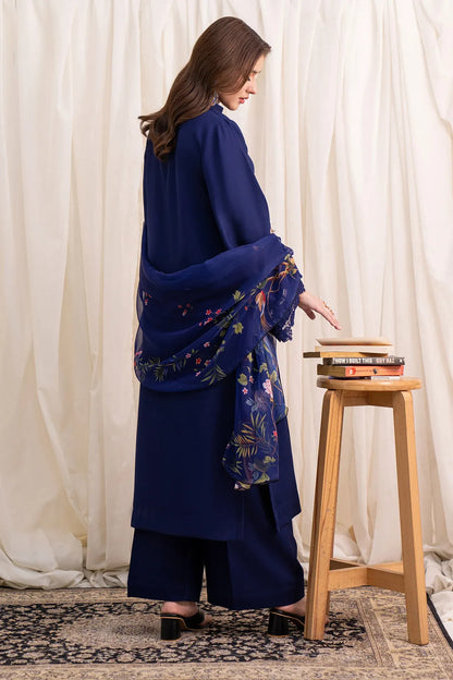 Navy Bloom Festive 3 Piece Stitched
