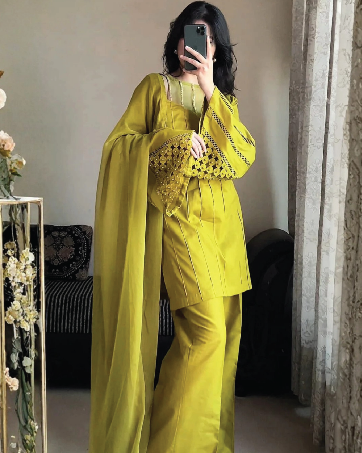 Olive Bloom Festive 3 Piece Stitched