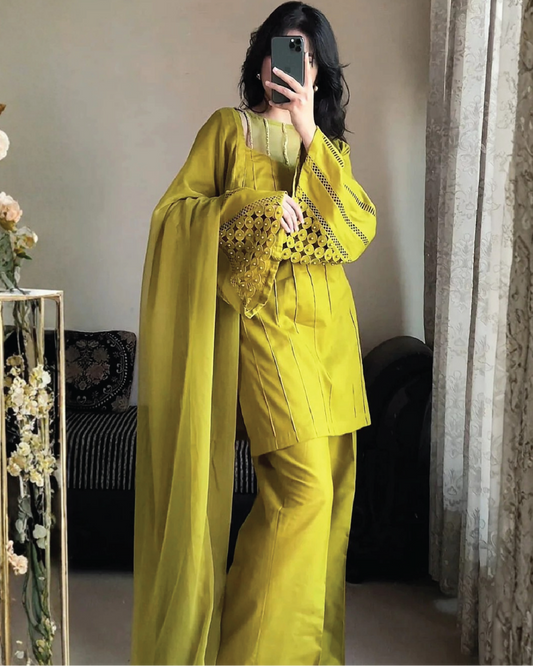 Olive Bloom Festive 3 Piece Stitched