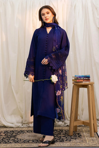 Navy Bloom Festive 3 Piece Stitched