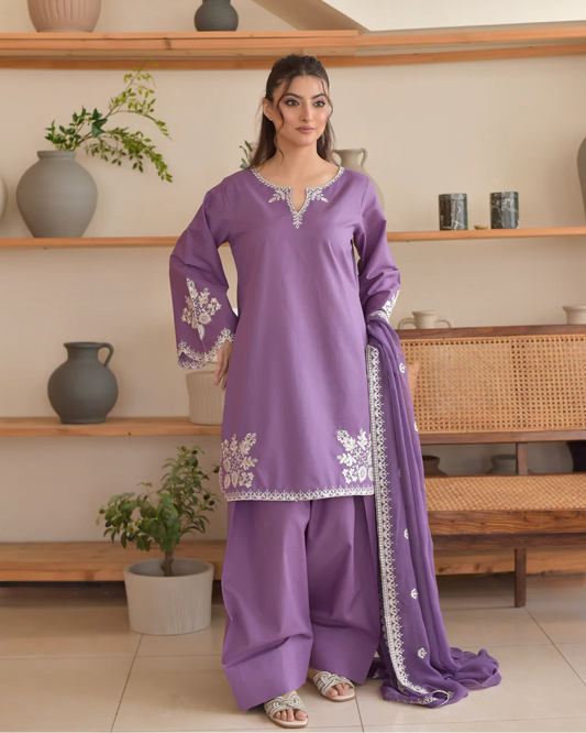 Lilac Embroidered 3 Piece Stitched