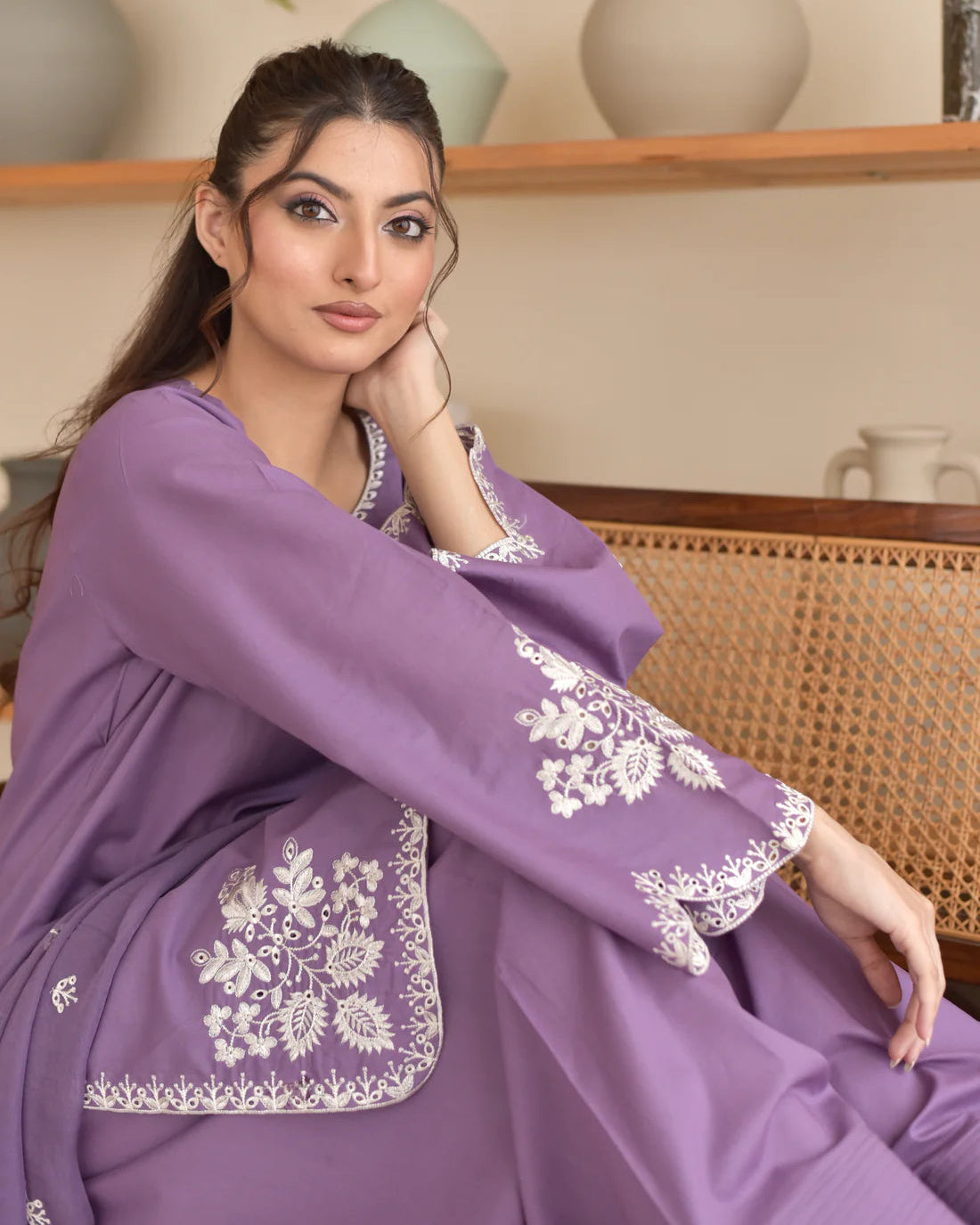 Lilac Embroidered 3 Piece Stitched