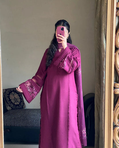 Berry Dusk Festive 3 Piece Stitched