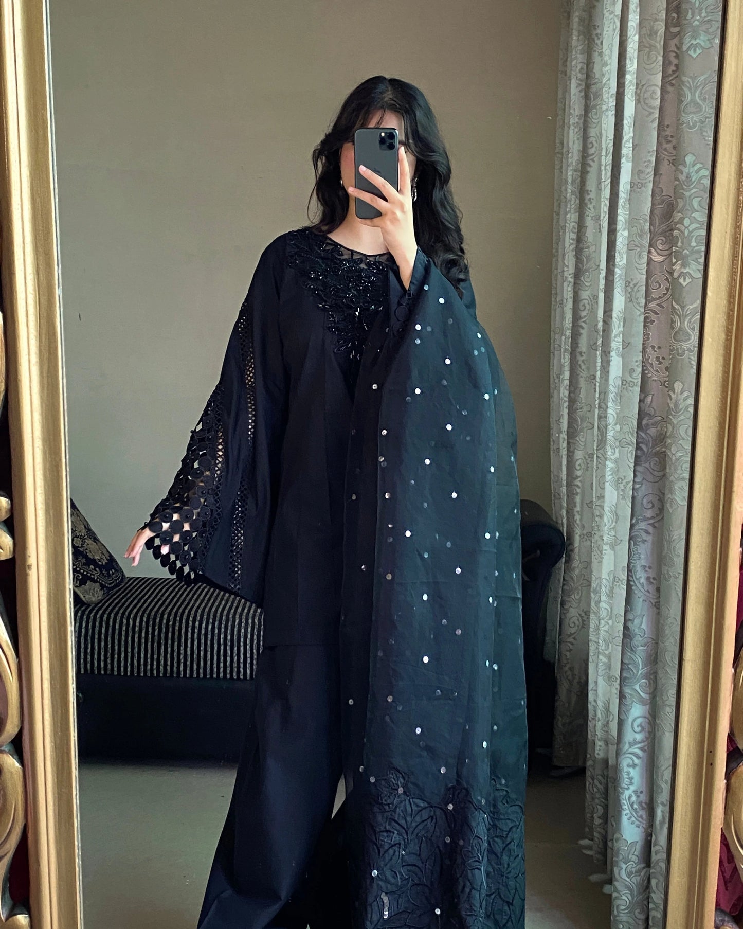 Noir Bloom Festive 3 Piece Stitched