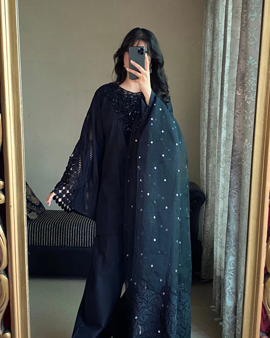 Noir Bloom Festive 3 Piece Stitched