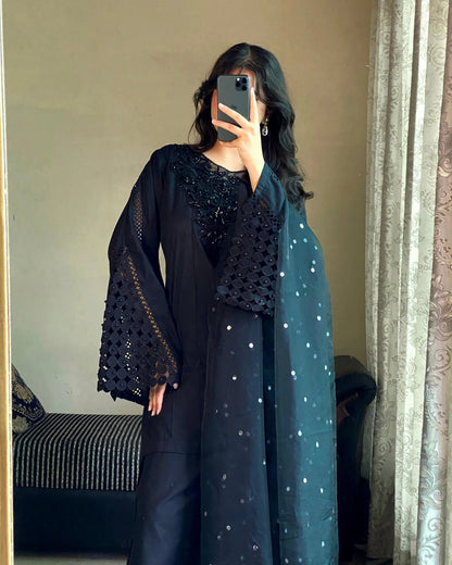 Noir Bloom Festive 3 Piece Stitched