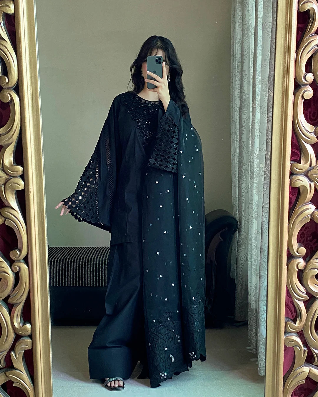 Noir Bloom Festive 3 Piece Stitched