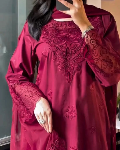 Ruby Dusk Festive Embroidered 3 Piece Stitched