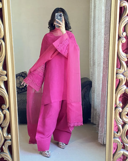 Pink Bloom Festive 3 Piece Stitched