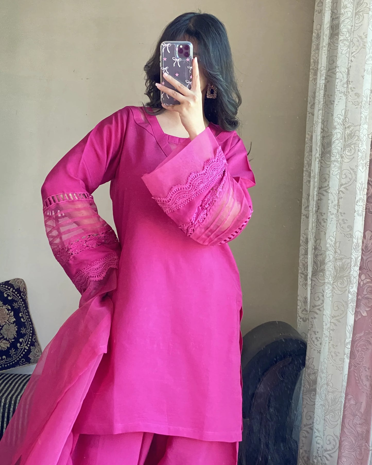 Pink Bloom Festive 3 Piece Stitched