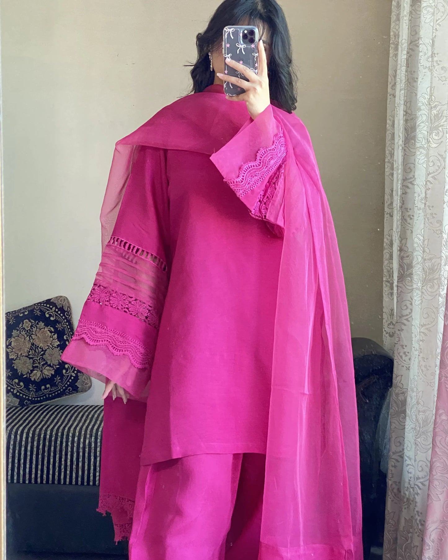 Pink Bloom Festive 3 Piece Stitched