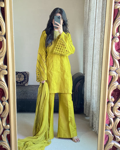 Olive Bloom Festive 3 Piece Stitched