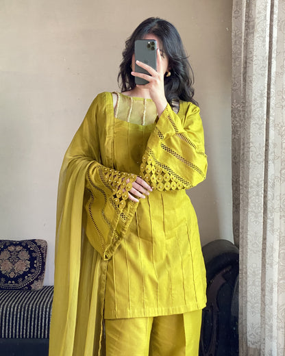 Olive Bloom Festive 3 Piece Stitched