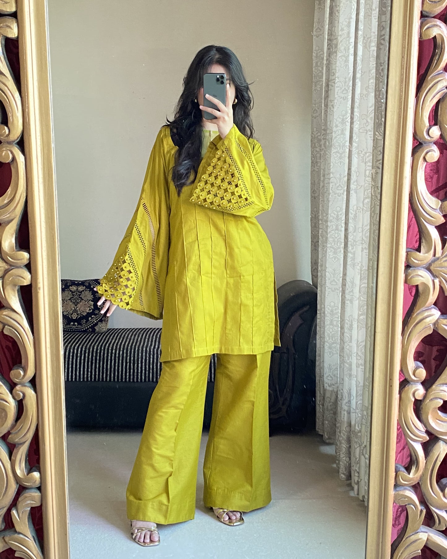 Olive Bloom Festive 3 Piece Stitched