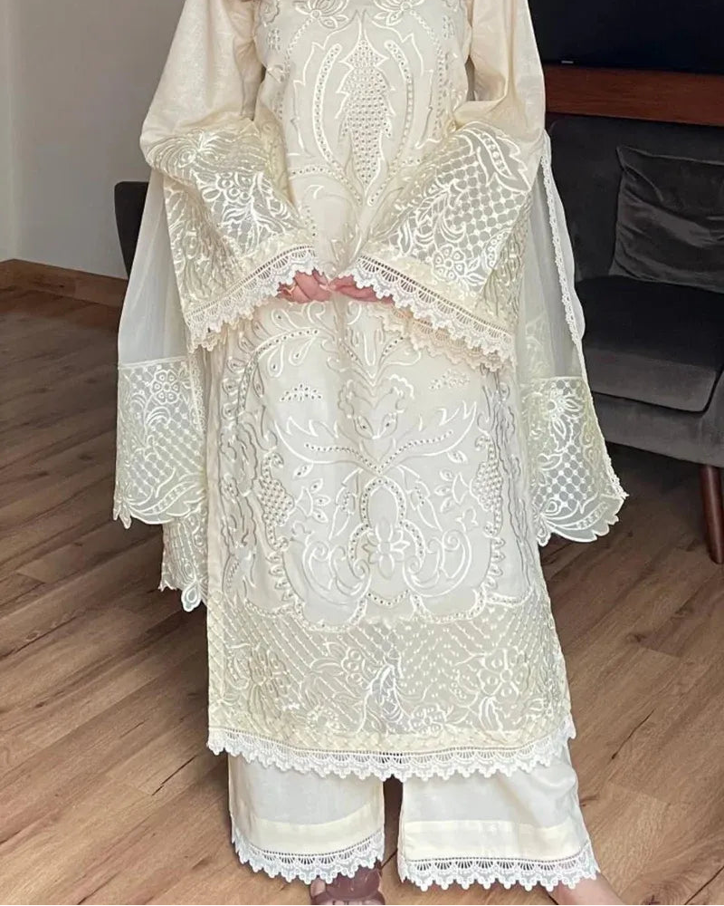 White Pearl Festive Embroidered 3 Piece Stitched