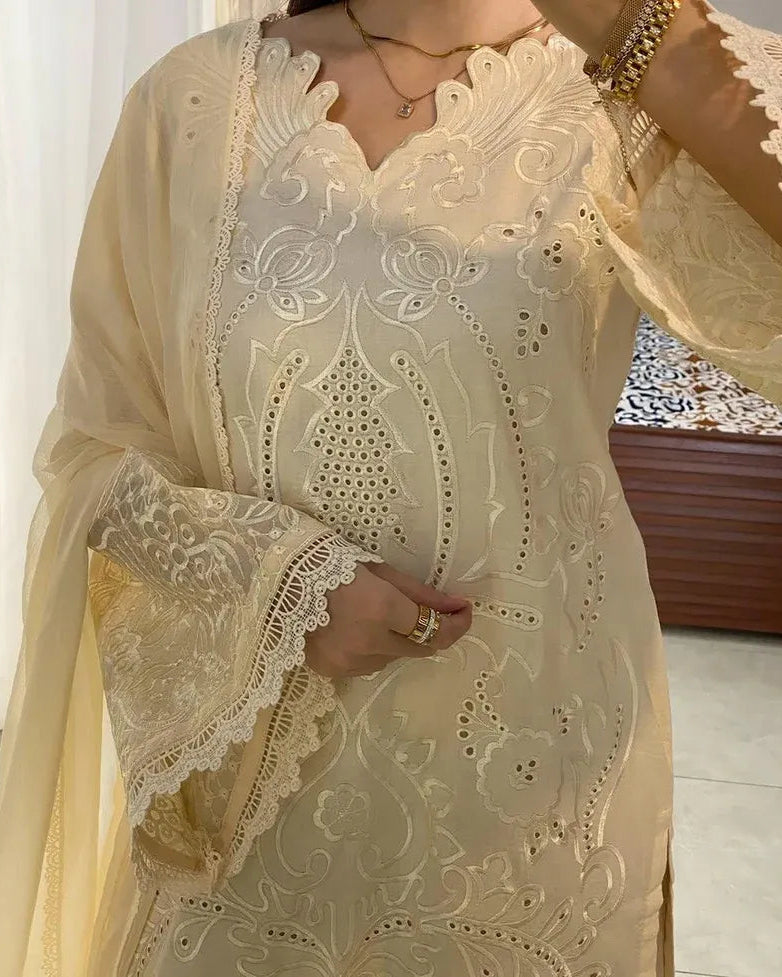 White Pearl Festive Embroidered 3 Piece Stitched