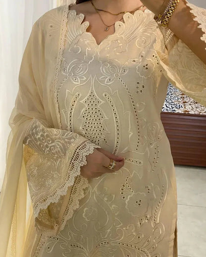White Pearl Festive Embroidered 3 Piece Stitched