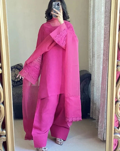 Pink Bloom Festive 3 Piece Stitched