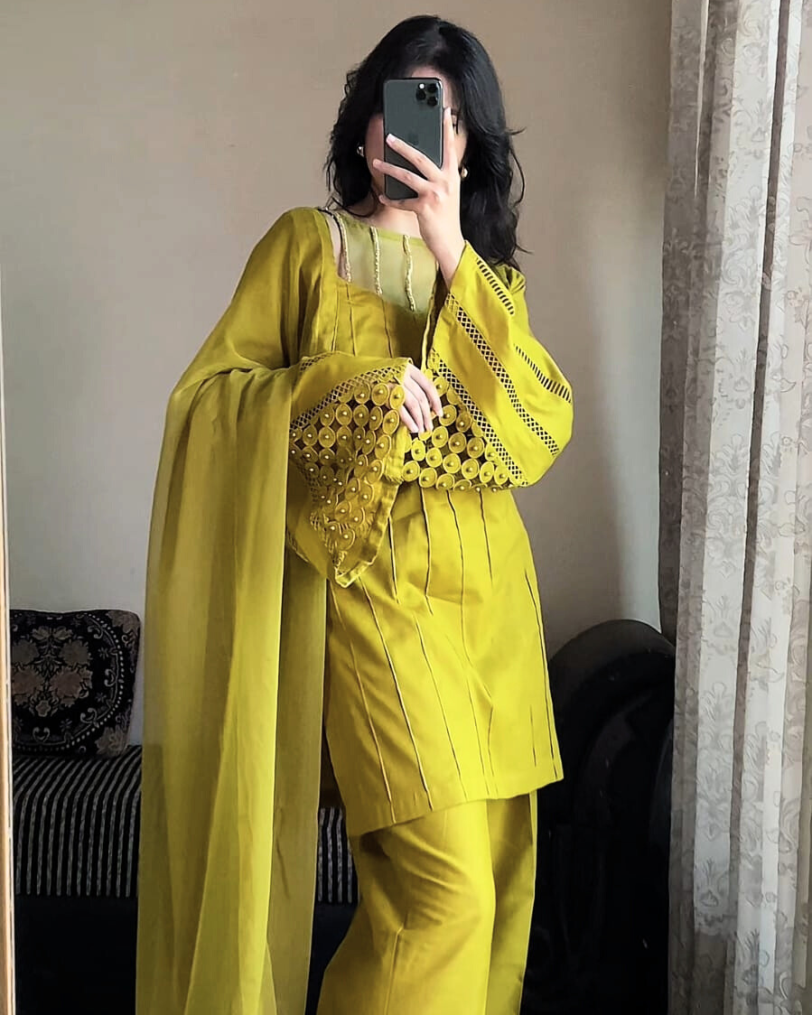 Olive Bloom Festive 3 Piece Stitched