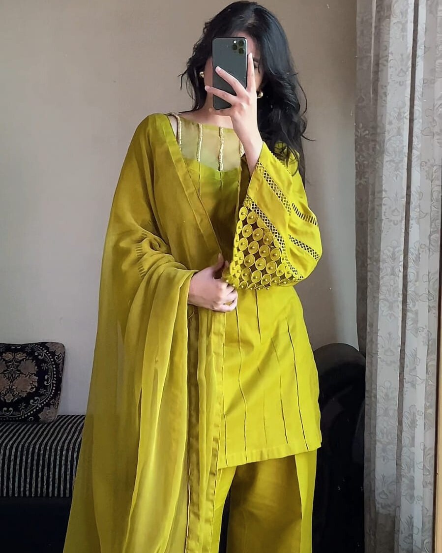 Olive Bloom Festive 3 Piece Stitched